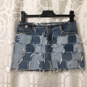 MADE IN ITALY Frayed Patchwork Demin Skirt - M